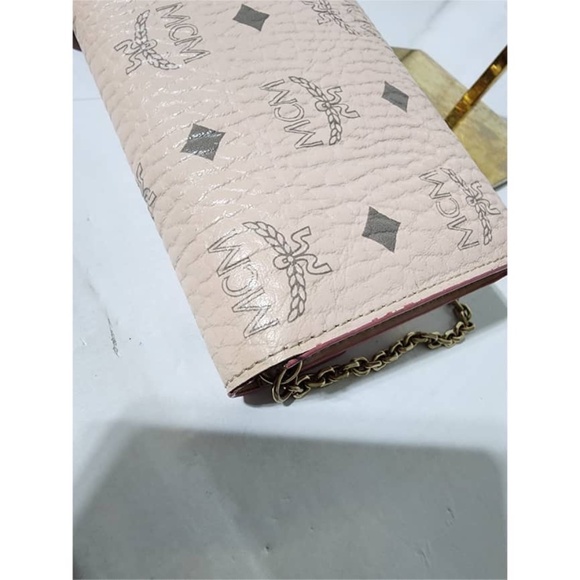 Authentic MCM Visetos Large Patricia Wallet On Chain/Crossbody Bag Powder Pink - Picture 7 of 16